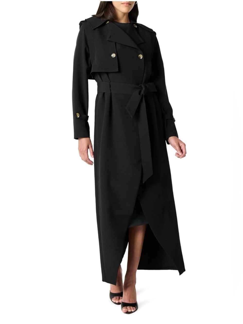 Women's Black Belted Trench Coat